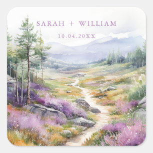 Carré Sticker Mariage de fleurs sauvages violettes