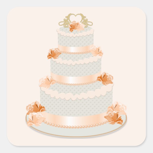 Carré Sticker Mariage de gâteau de pêche (Devant)