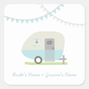 Carré Sticker Mariage de la remorque Blue Retro
