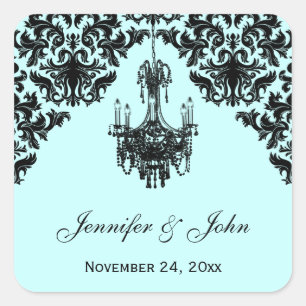 Carré Sticker Mariage de lustre en Damas bleu et noir