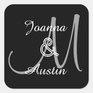 Carré Sticker Mariage de monogramme gris NOIR et ARGENT 