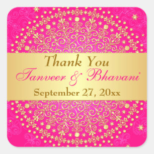 Carré Sticker Mariage de points, Scrolls d'or rose compl