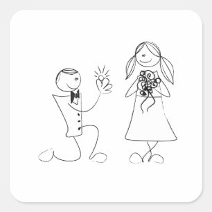 Carré Sticker Mariage de proposition de genou plié