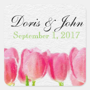 Carré Sticker Mariage d'enveloppe de tulipe rose personn