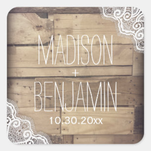 Carré Sticker Mariage en dentelle de bois personnalisé r