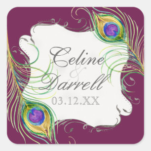 Carré Sticker Mariage en plumes de paon ou sceau