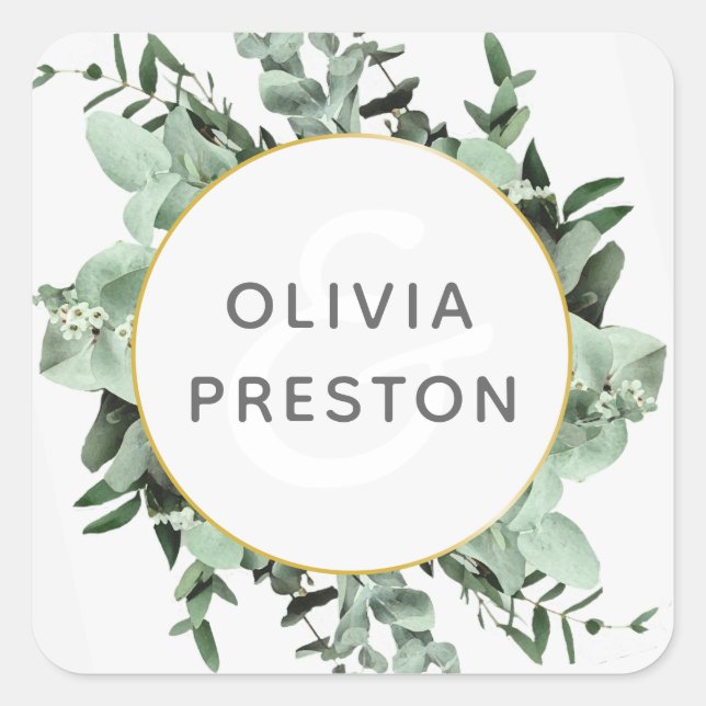 Carré Sticker Mariage Eucalyptus Greenery (Devant)