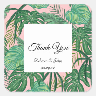 Carré Sticker Mariage Feuille Tropical Palm Merci