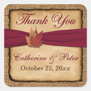 Carré Sticker Mariage IMPRIMÉ RIBBON Automne laisse 1,5 