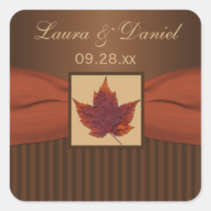 Carré Sticker Mariage IMPRIMÉ RIBBON Autumn Leaf 1,5"