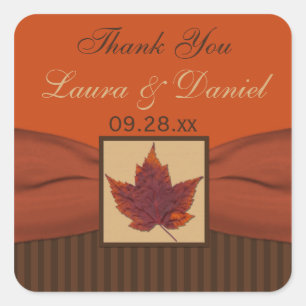 Carré Sticker Mariage IMPRIMÉ RIBBON Autumn Leaf 1,5"