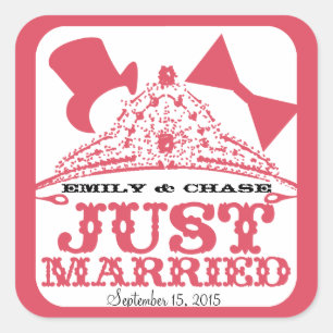 Carré Sticker Mariage juste marié Princesse mariée Tiara
