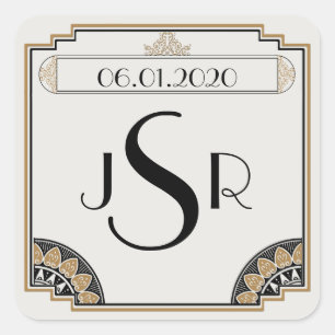 Carré Sticker Mariage Monogramme Art Déco Gold Posh