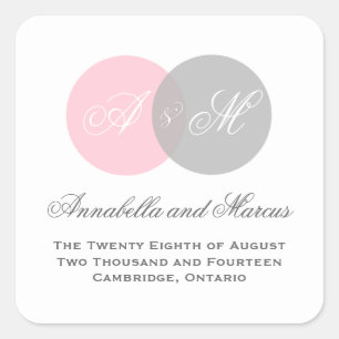 Carré Sticker Mariage Monogramme rose et gris