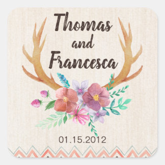 Carré Sticker Mariage Rustique Floral Antler