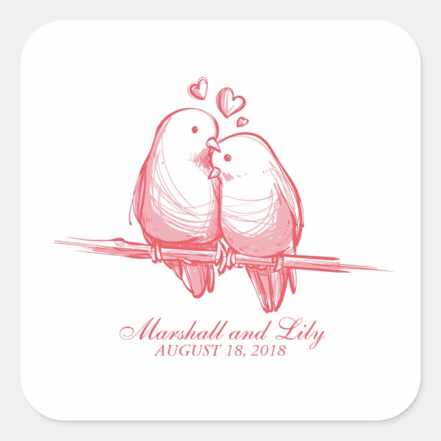 Carré Sticker Mariage Saint Valentin Lovebirds (Devant)