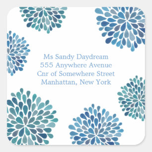 Carré Sticker Mariage Seal de l'adresse Blue Bloom Burst