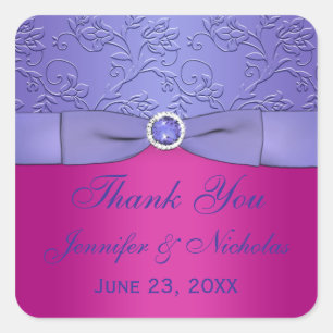 Carré Sticker Mariage violet RIBBON Fuchsia IMPRIMÉ
