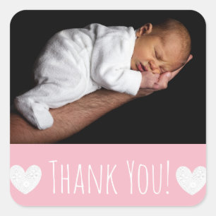 Carré Sticker Merci avec la photo de votre bébé