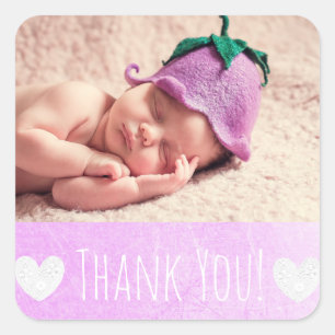 Carré Sticker Merci avec la photo de votre bébé