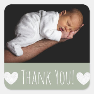 Carré Sticker Merci avec la photo de votre bébé