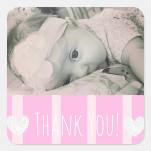 Carré Sticker Merci avec la photo de votre bébé