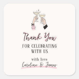 Carré Sticker Merci de toast au champagne rose Whimsical