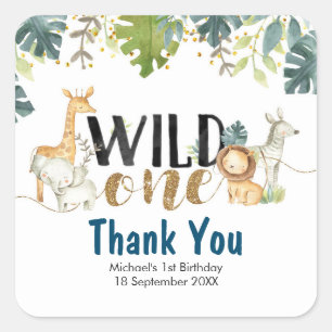 Carré Sticker Merci Safari Wild One Birthday