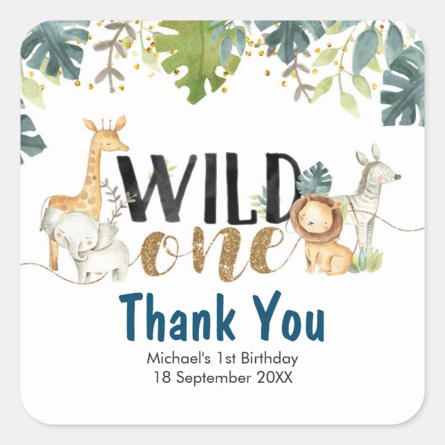 Carré Sticker Merci Safari Wild One Birthday (Devant)