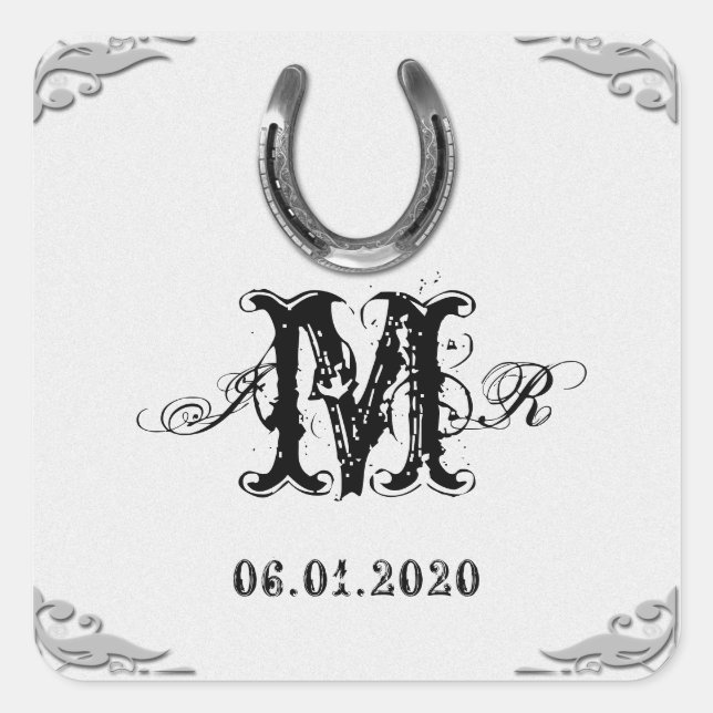 Carré Sticker Monogram en fer à cheval en argent (Devant)