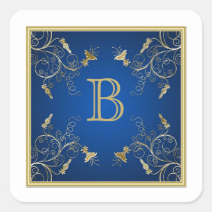 Carré Sticker Monogram Navy et Gold Floral