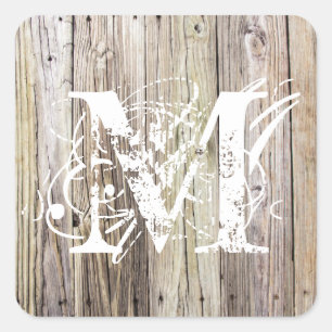Carré Sticker Monogramme en Bois patiné
