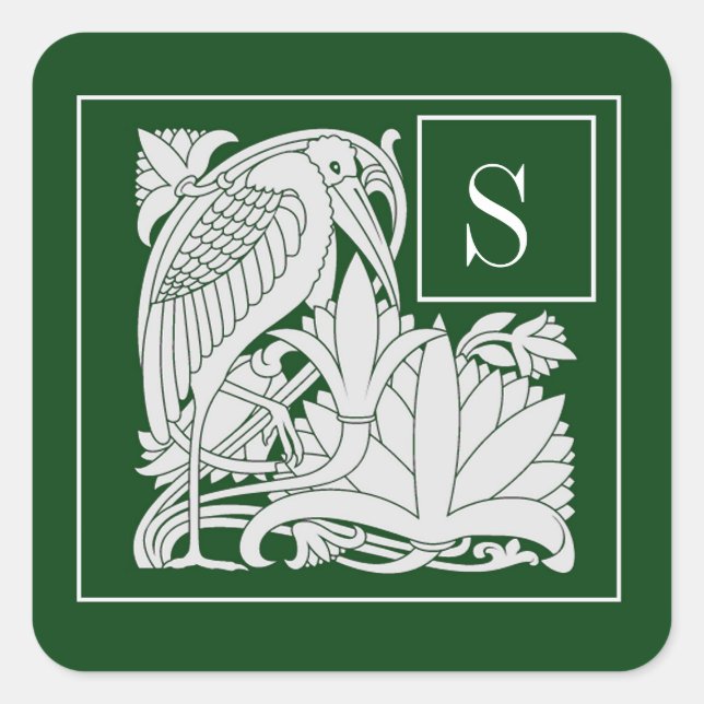 Carré Sticker Monogramme Heron Art Nouveau (Devant)