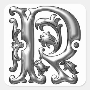 Carré Sticker Monogramme R initial en argent