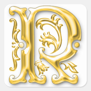 Carré Sticker Monogramme R initial en or