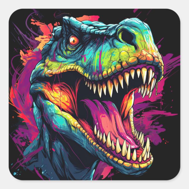Carré Sticker NEON DINOSAUR aux couleurs vives (Devant)