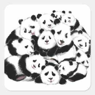 Carré Sticker Panda Funny Happy Family