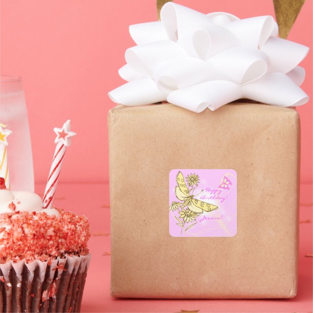 Carré Sticker Papillon rose (Fête)