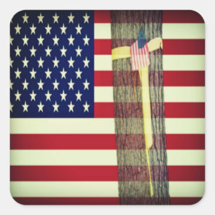 Carré Sticker Patriotic American Flag et Yellow Ribbon