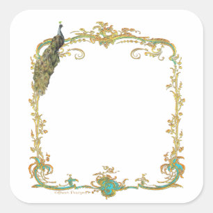 Carré Sticker Peacock avec cadre or "Save the Date"