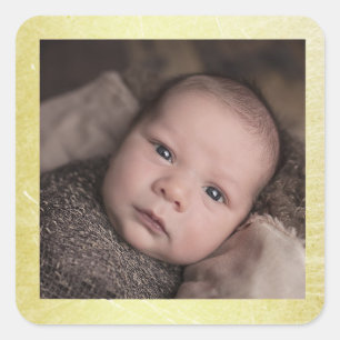 Carré Sticker photo bébé avec bordure or
