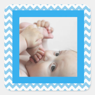 Carré Sticker photo Bébé Bleu Chevron rayé