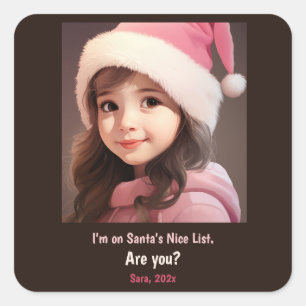 Carré Sticker photo père Noël Liste Nice