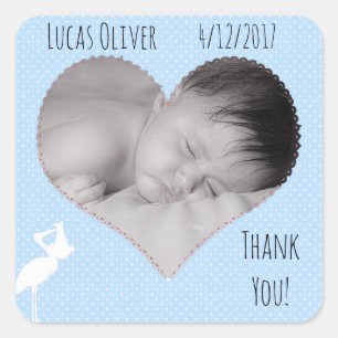 Carré Sticker photo pour bébé en Merci personnalisé