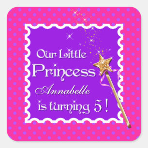 Carré Sticker Pink Polka Dot Princess Party