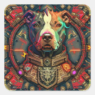 Carré Sticker Pitbull " Pittie " Cyberpunk Style