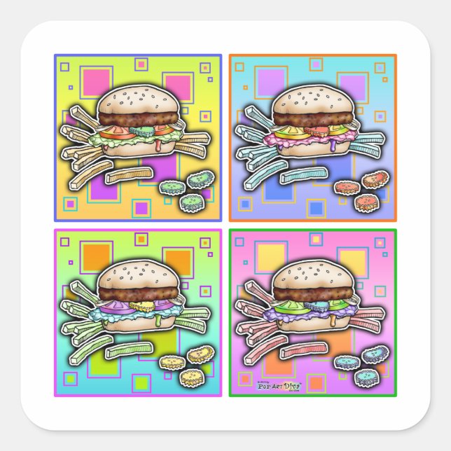 Carré STICKER Pop Art HAMBURGER (Devant)