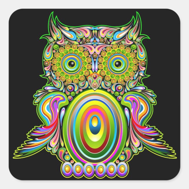 Carré Sticker Popart Psychedelic Owl (Devant)