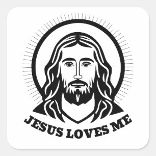 Carré sticker portrait Jésus - Jésus m'aime