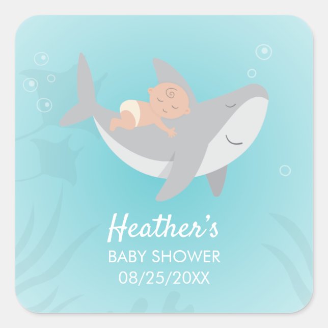 Carré Sticker pour Baby shower de requin doux (Devant)